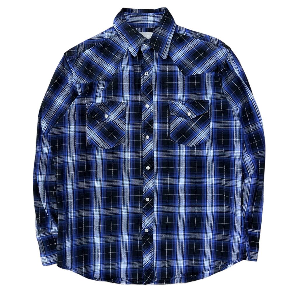 Vintage Wrangler Wrancher Plaid Flannel Shirt Cowboy Pearl Snap Front Up Rodeo M